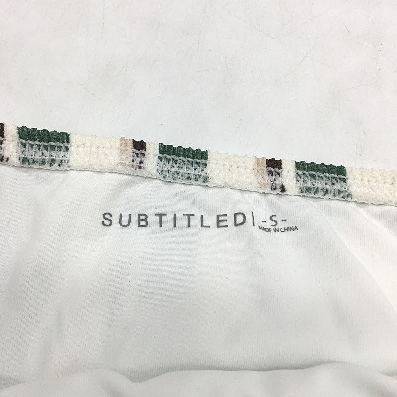 Subtitled Green Brown Striped Ribbed Bandeau No Clasp Bikini Top Size S NEW