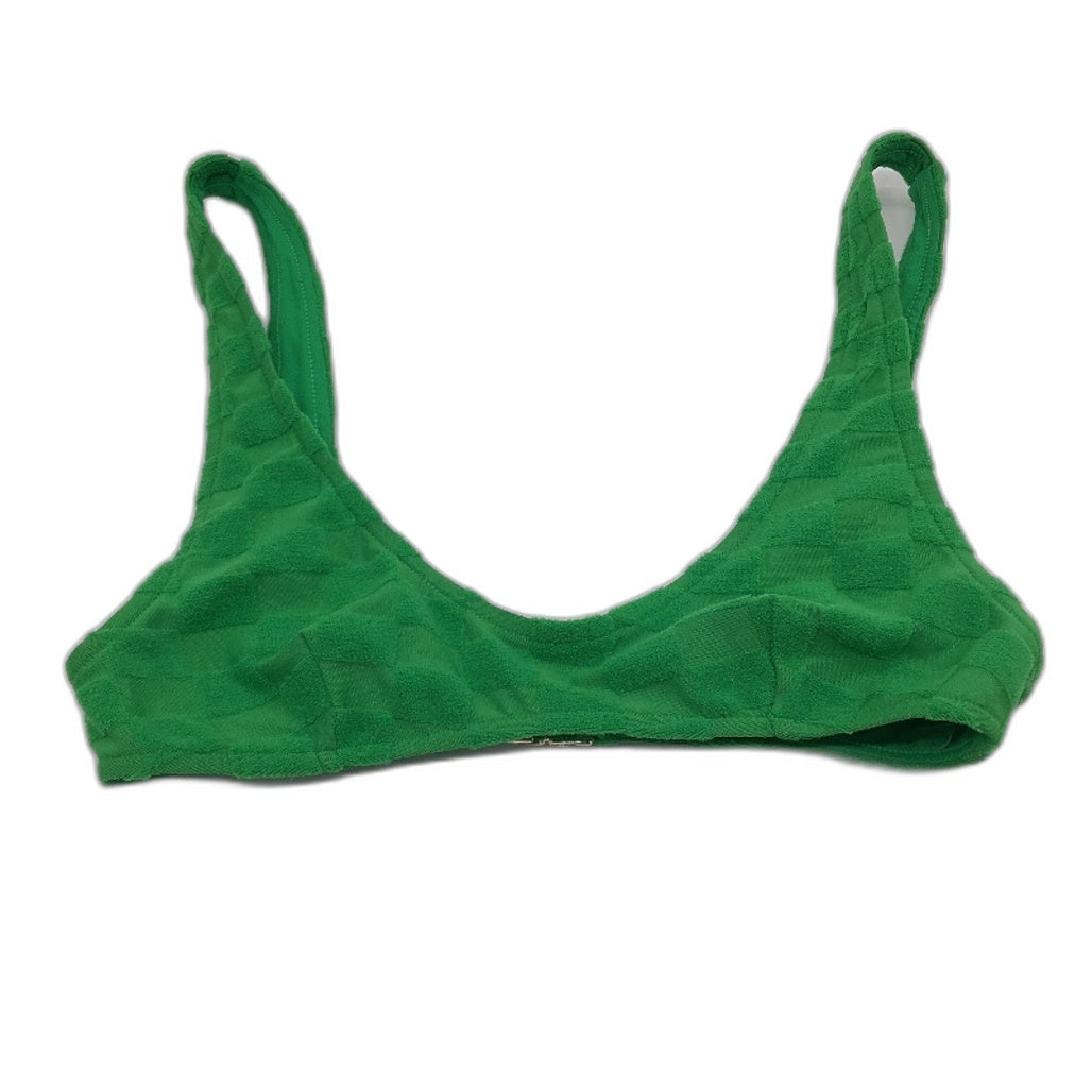 Insight Apple Green Check Terry Towelling Gold Clasp Bikini Top Size XS NEW