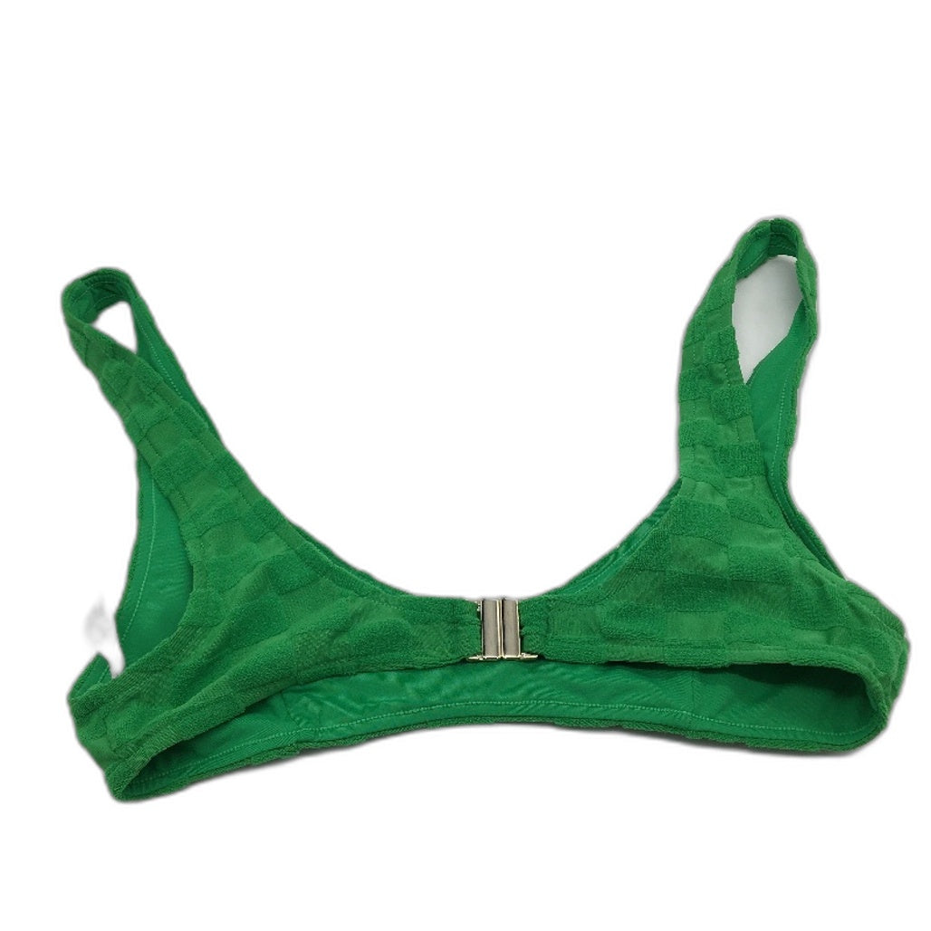 Insight Apple Green Check Terry Towelling Gold Clasp Bikini Top Size Small NEW