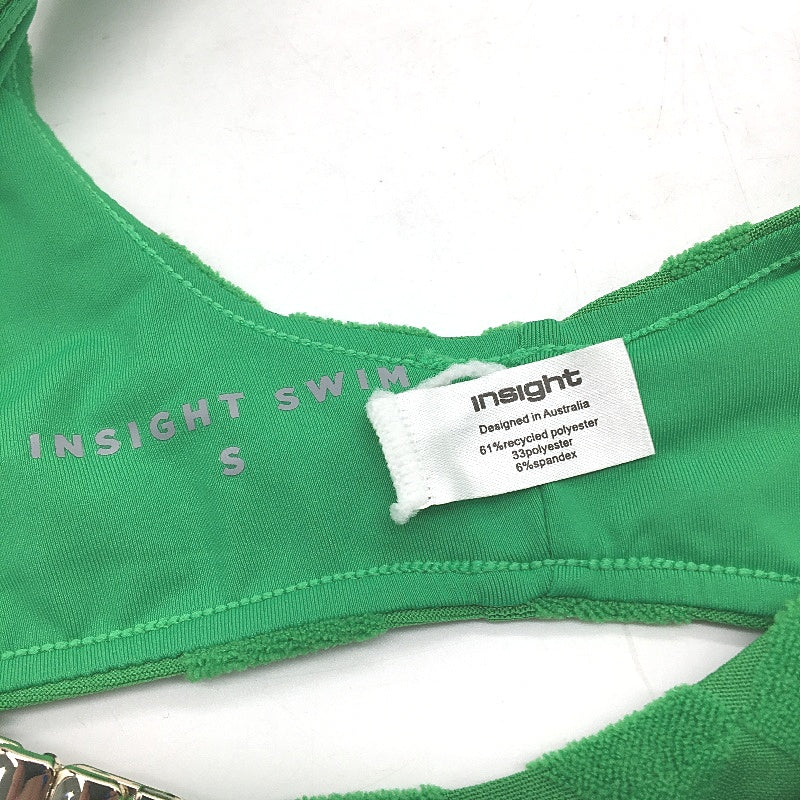 Insight Apple Green Check Terry Towelling Gold Clasp Bikini Top Size Small NEW