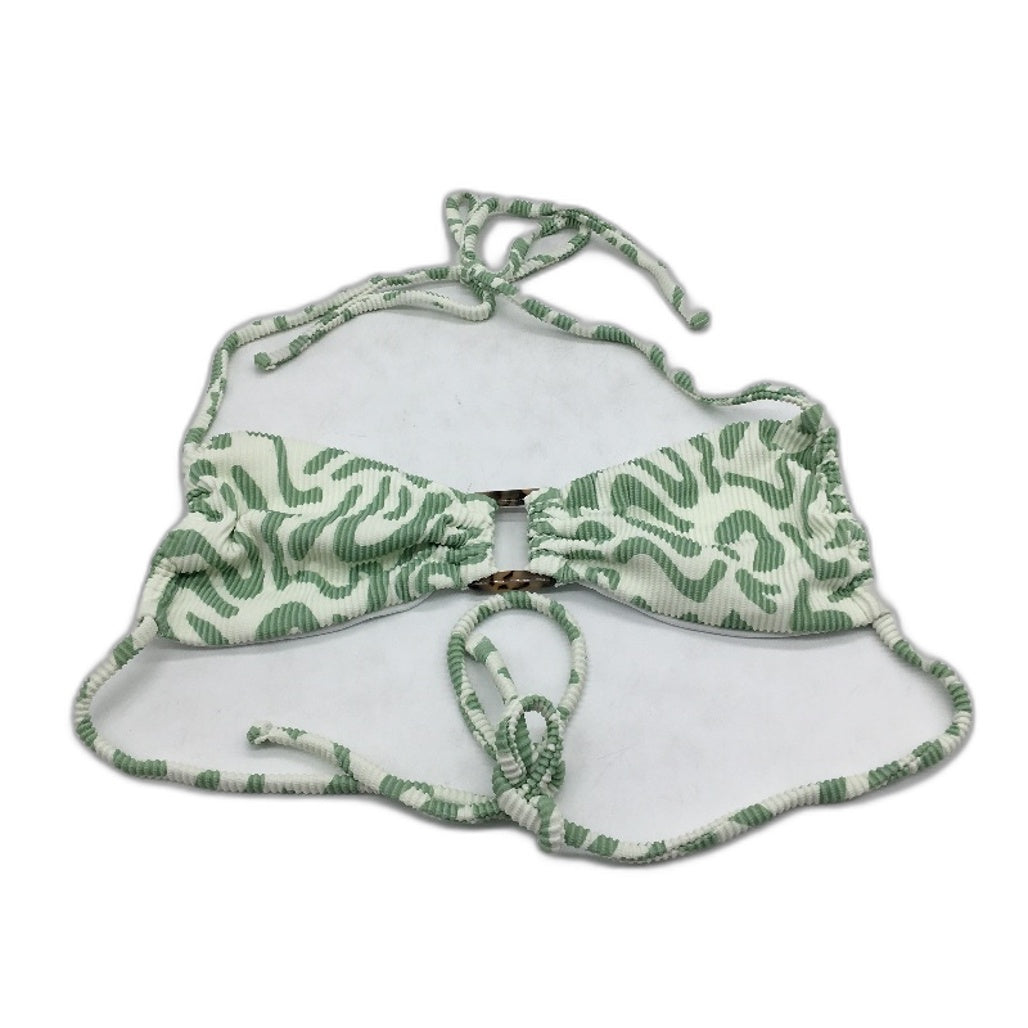 Subtitled Green White Ribbed Textrued String Bikini Top Ladies Size Small NEW