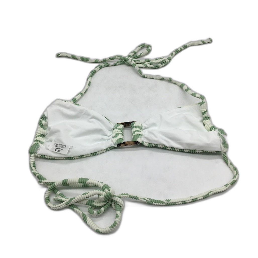 Subtitled Green White Ribbed Textrued String Bikini Top Ladies Size Small NEW