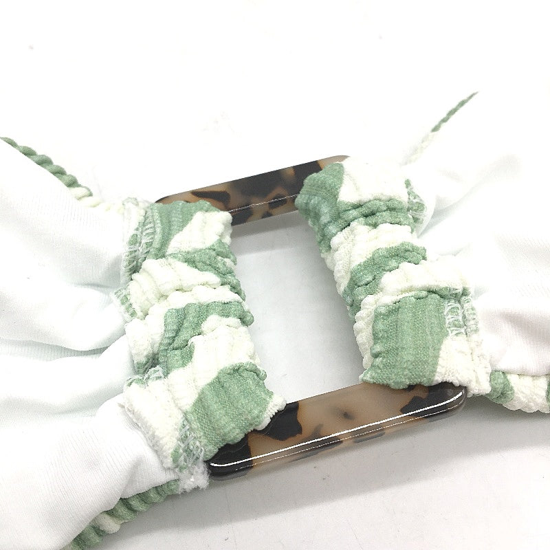 Subtitled Green White Ribbed Textrued String Bikini Top Ladies Size Small NEW