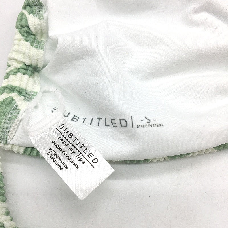 Subtitled Green White Ribbed Textrued String Bikini Top Ladies Size Small NEW