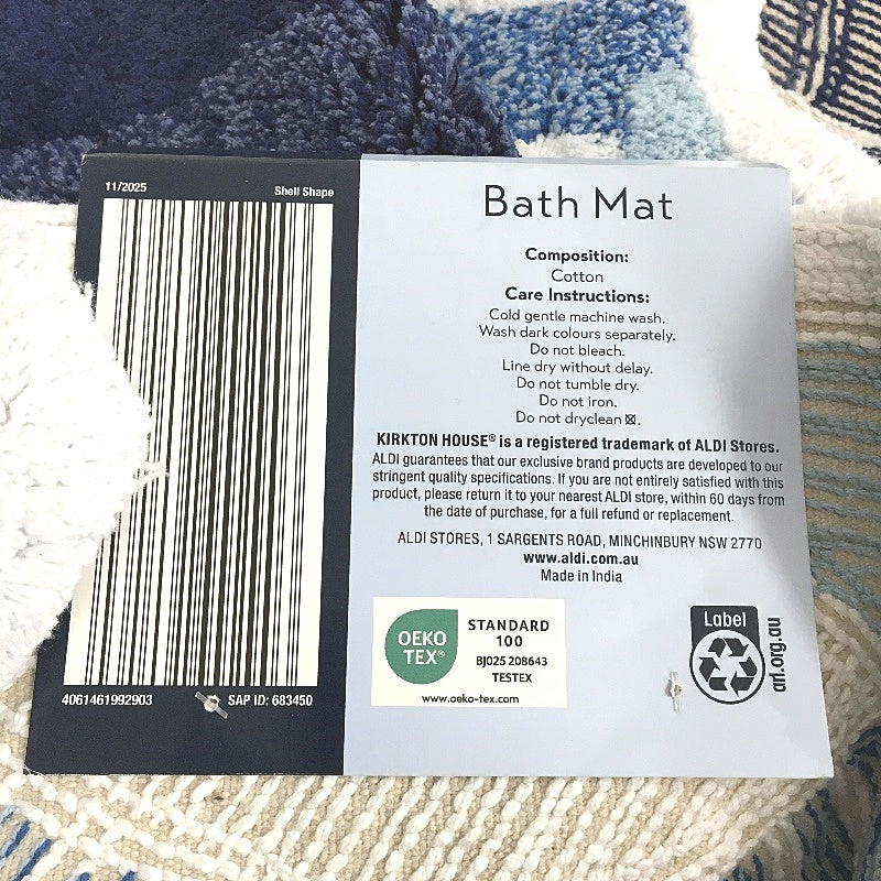 Kirkton House 2 Pack Blue Toned Shell Beach Themed Cotton Bath Mats 70x70cm NEW