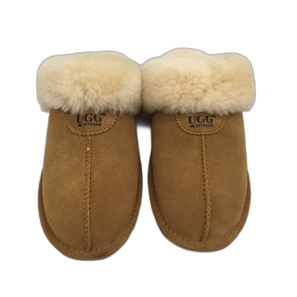 UGG 1978AUS Sheepskin Chestnut Tan Scuff Slippers Size Mens 9 Ladies 10 NEW