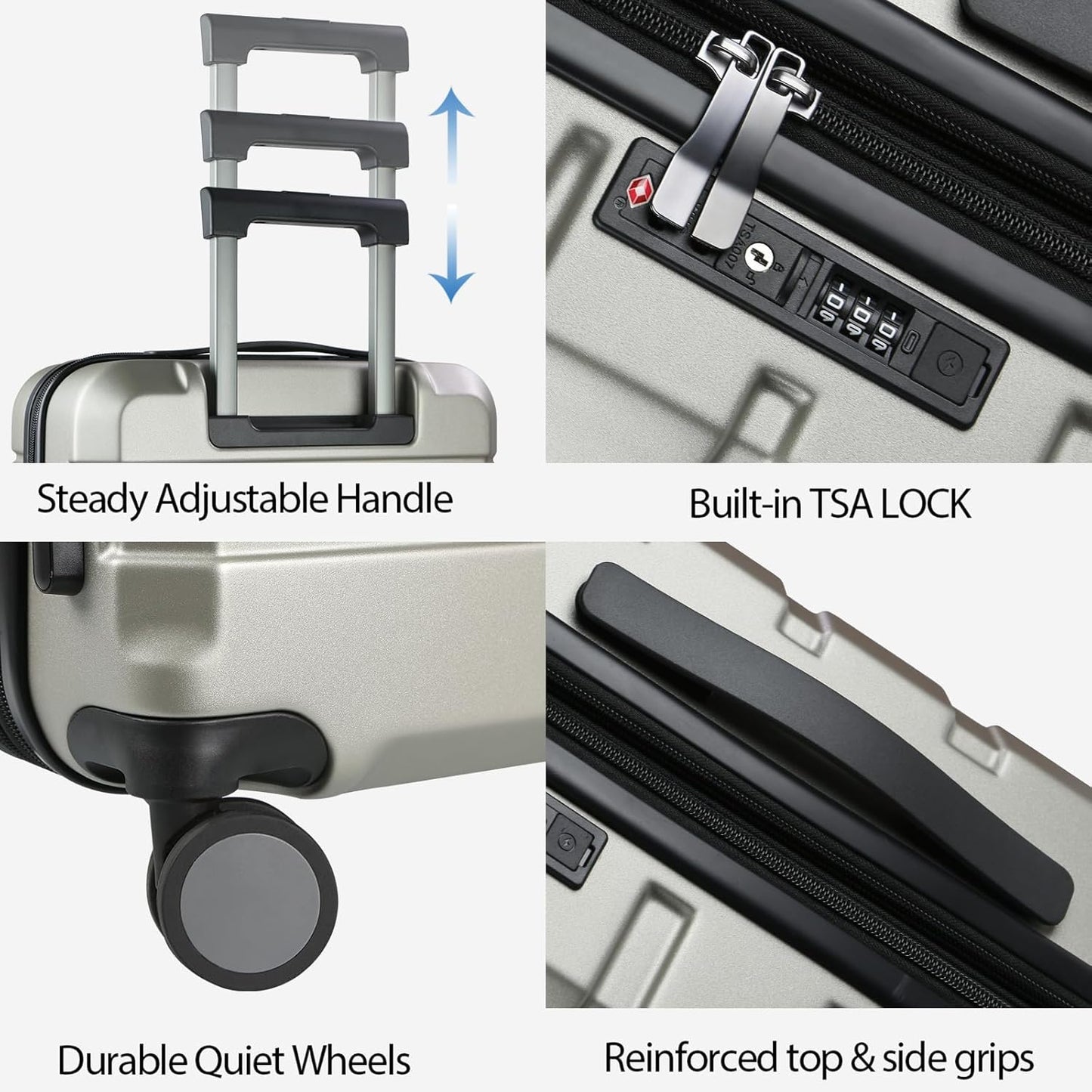 Kroser 20" Carry On Silver USB Port Hardshell Luggage Suitcase TSA Lock NEW