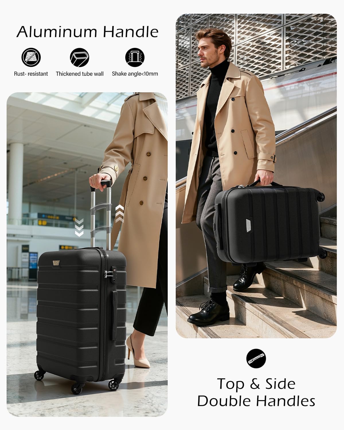 Coolife 24" Black ABS+PC Lightweight Hardshell Luggage Suitcase TSA Lock NEW