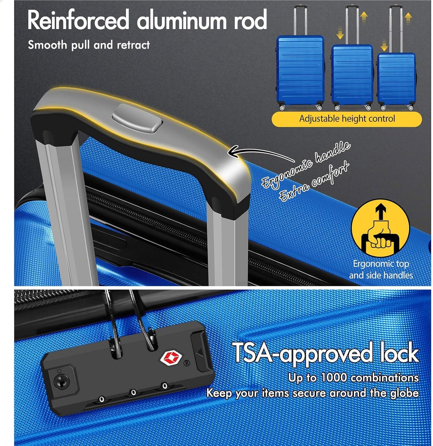 Alfordson Hero 24" Blue Hardshell Spinner Wheels Luggage Suitcase TSA Lock NEW