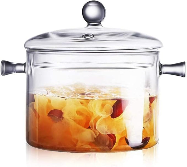 Clear Glass Saucepan With Cover 1.5L Microwave Cooktop Safe Pot & Lid NEW
