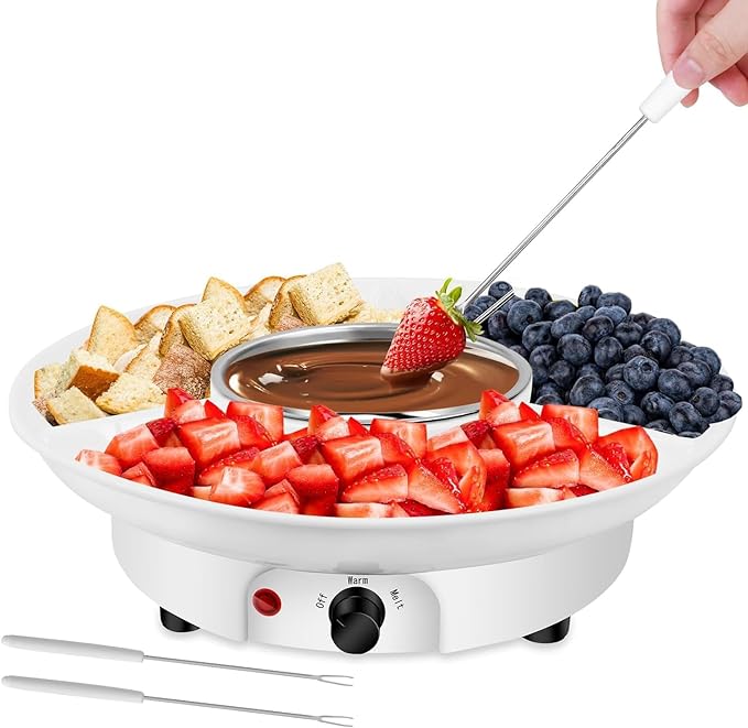 Chocolate Fondue Maker Pot With 4 Roasting Forks Detachable Serving Tray NEW