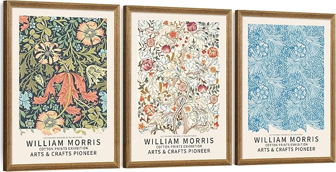 William Morris 3Pack Framed Wall Art Cotton Prints Exhibition Artwork Decor NEW