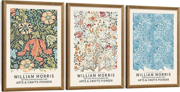 William Morris 3Pack Framed Wall Art Cotton Prints Exhibition Artwork Decor NEW