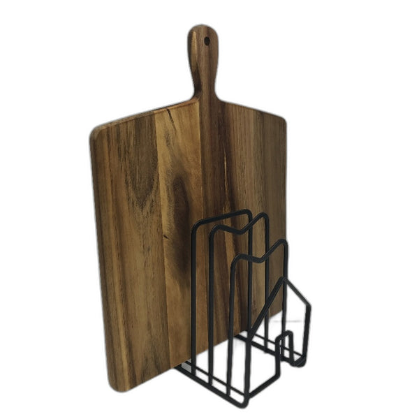 Steel Cutting Board Holder Rack Organizer With Wooden Chooping Board Bundle NEW