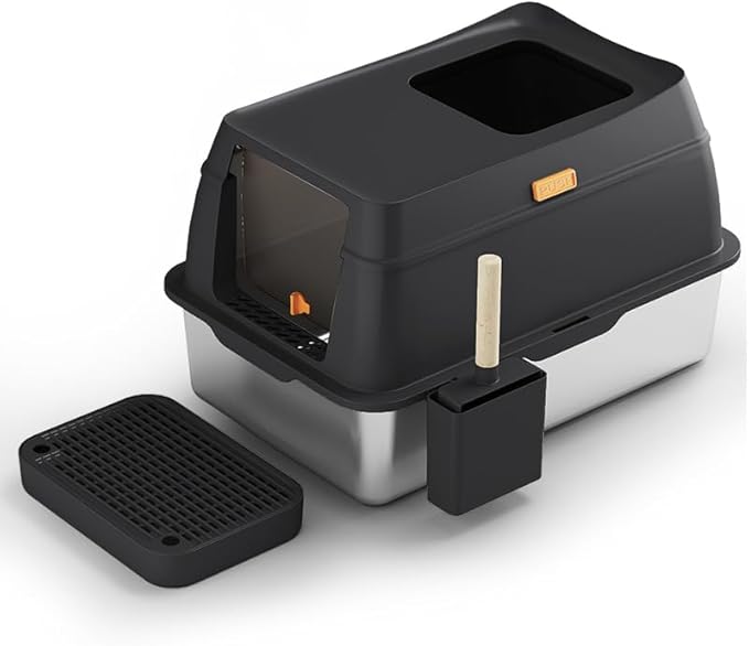 Stainless Steel Large Enclosed Cat Litter Box Anti Leakage With Lid & Scoop NEW