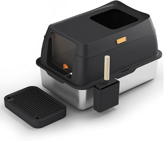 Stainless Steel Large Enclosed Cat Litter Box Anti Leakage With Lid & Scoop NEW