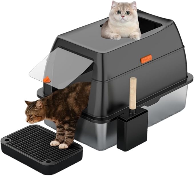 Stainless Steel Large Enclosed Cat Litter Box Anti Leakage With Lid & Scoop NEW