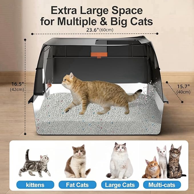 Stainless Steel Large Enclosed Cat Litter Box Anti Leakage With Lid & Scoop NEW