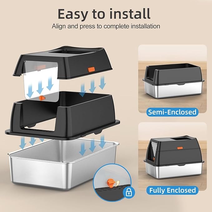 Stainless Steel Large Enclosed Cat Litter Box Anti Leakage With Lid & Scoop NEW