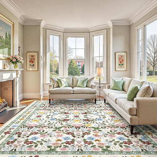 Deerly Area Rug Vintage Style Boho Floral Print Large Carpet Beige 200x300CM NEW