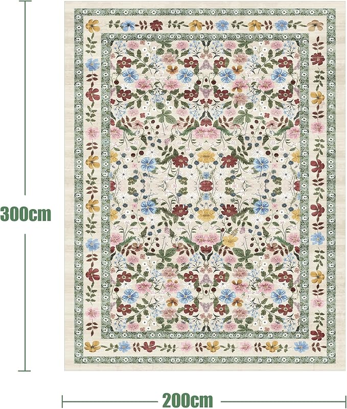 Deerly Area Rug Vintage Style Boho Floral Print Large Carpet Beige 200x300CM NEW
