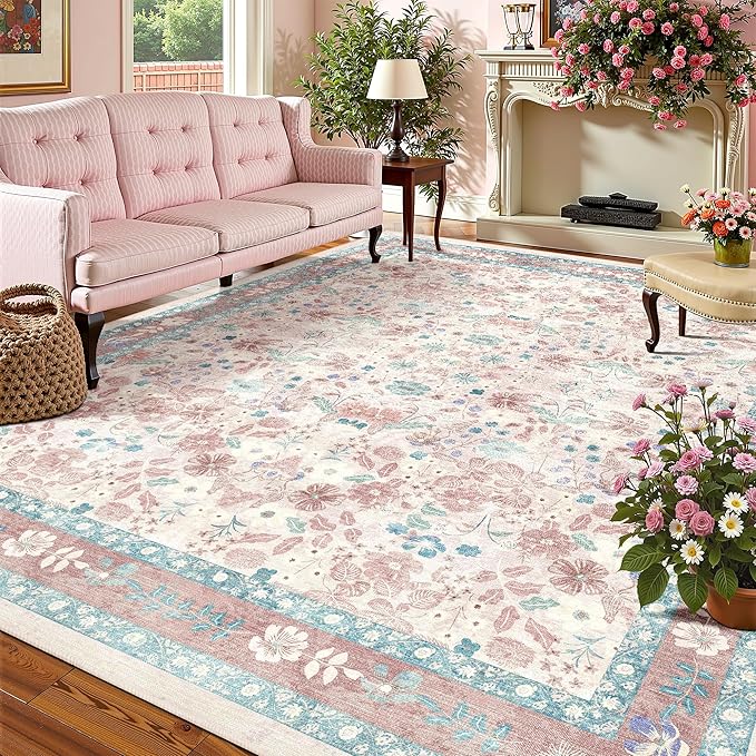 Deerly Area Rug Vintage Style Boho Floral Print Large Carpet Pink 200x300CM NEW