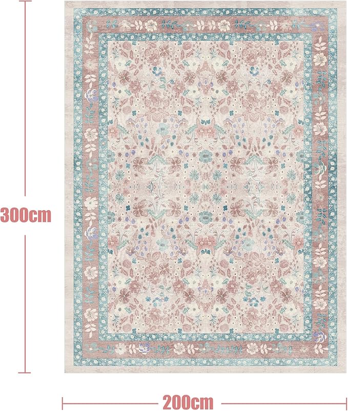 Deerly Area Rug Vintage Style Boho Floral Print Large Carpet Pink 200x300CM NEW