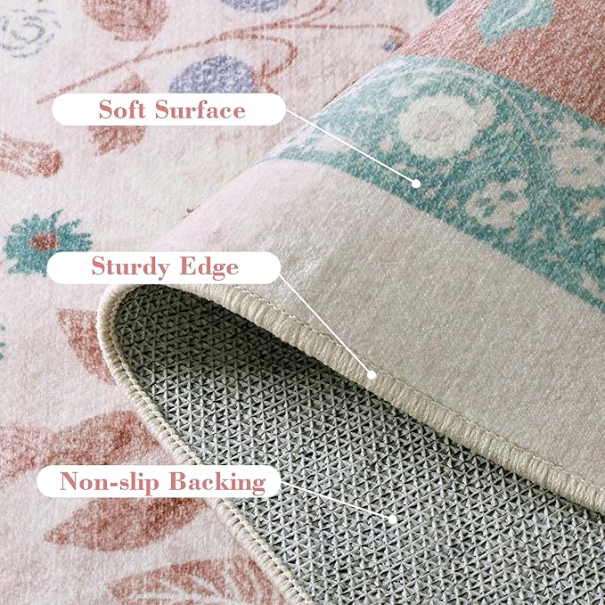 Deerly Area Rug Vintage Style Boho Floral Print Large Carpet Pink 200x300CM NEW