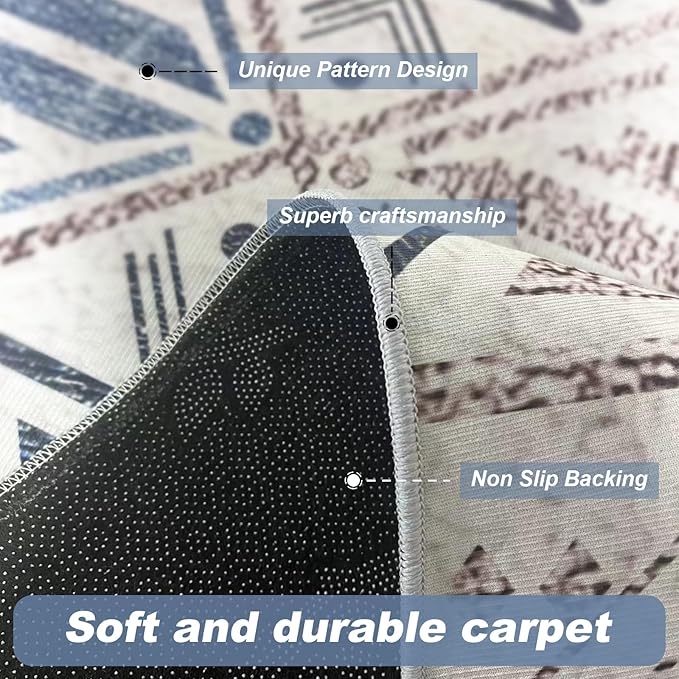 TFMODBFA Area Room Rug Vintage Style Non Slip Washable Abstract 200x300CM NEW