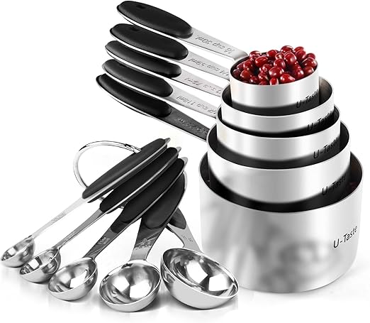 U Taste 10PCS Stainless Steel Metal Measuring Cups & Spoons Set With Ring NEW