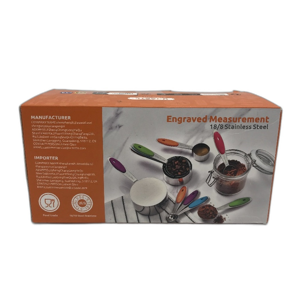 U Taste 10PCS Stainless Steel Metal Measuring Cups & Spoons Set With Ring NEW