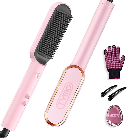 Tymo Hair Straightener Brush Hair Iron With Built In Comb Fast Heating Pink NEW