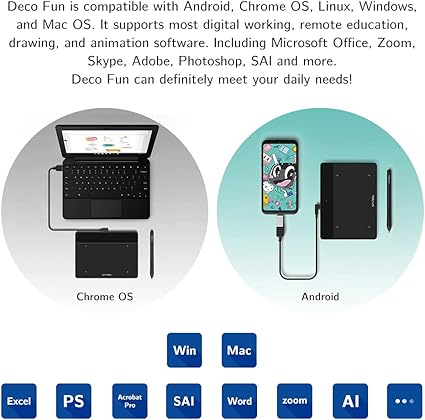 XP-PEN Deco Fun XS Pen Tablet Graphic Design Drawing Board With Stylus Black NEW