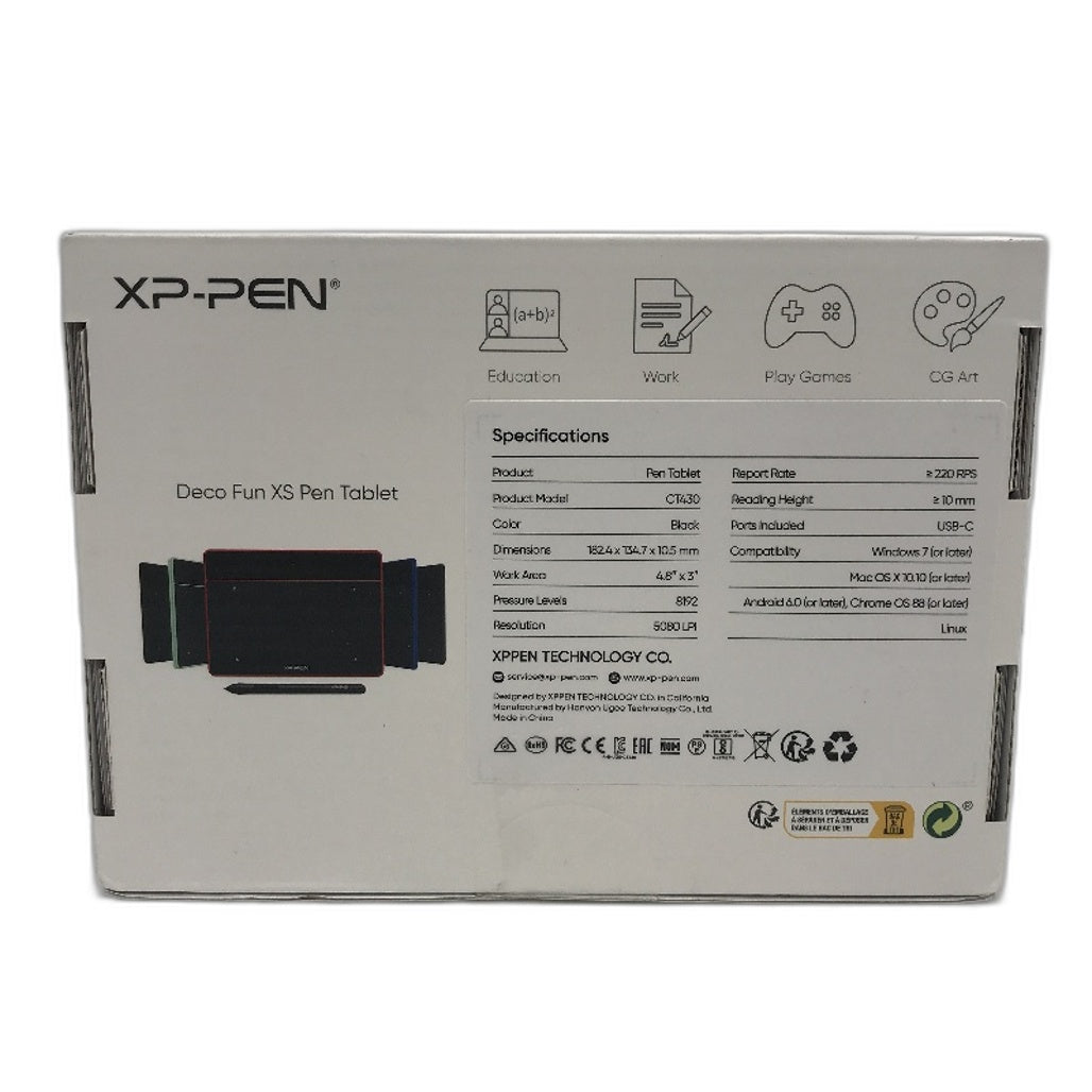 XP-PEN Deco Fun XS Pen Tablet Graphic Design Drawing Board With Stylus Black NEW
