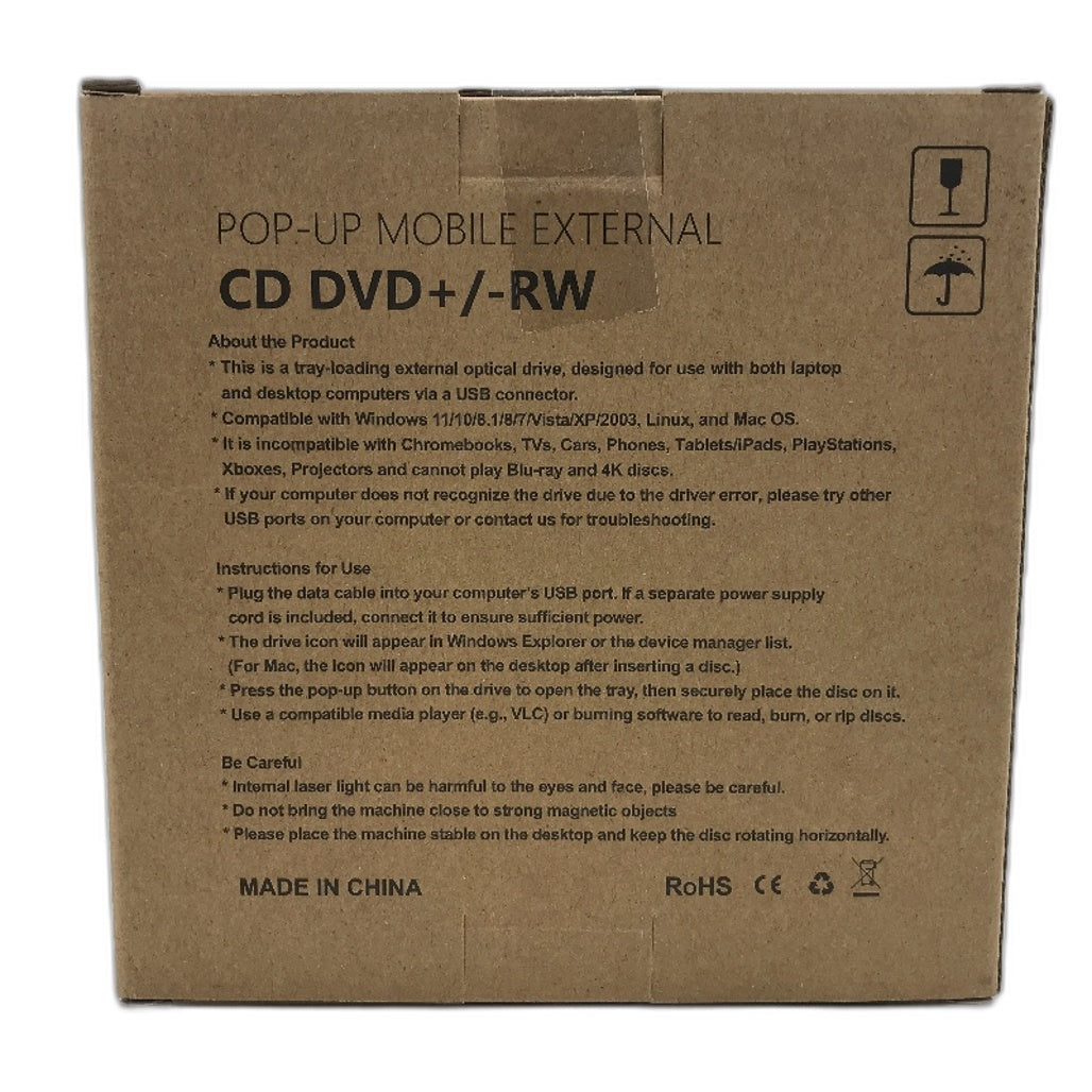 MAHAHUM Portable Ultra Slim External Pop Up CD DVD Drive USB 3.0 & USB-C NEW