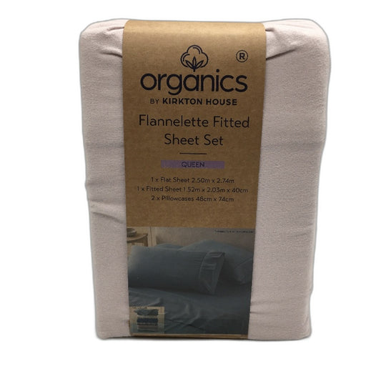 Organics by Kirkton House Flannelette Fitted Hushed Violet Sheet Set QUEEN NEW