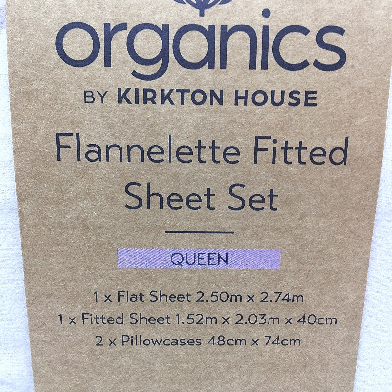 Organics by Kirkton House Flannelette Fitted Hushed Violet Sheet Set QUEEN NEW
