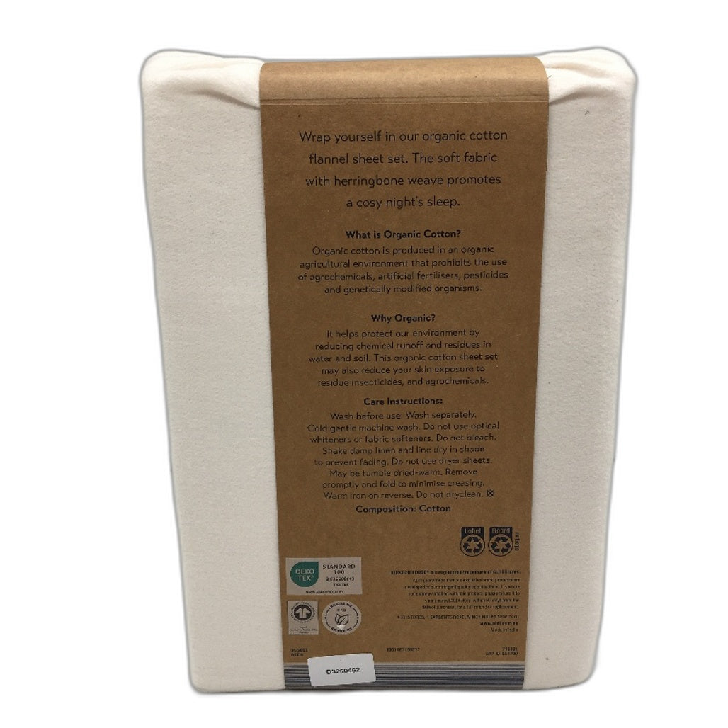 Organics by Kirkton House Cotton Flannelette White Fitted Sheet Set QUEEN NEW