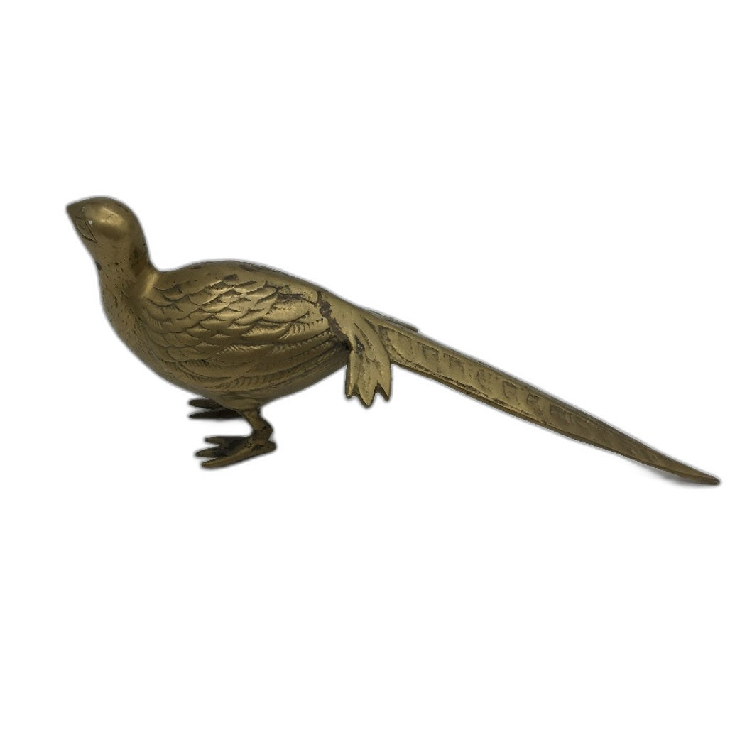 VINTAGE Mid Century Heavy Brass Pheasant Figurine With Long Tail 33cm