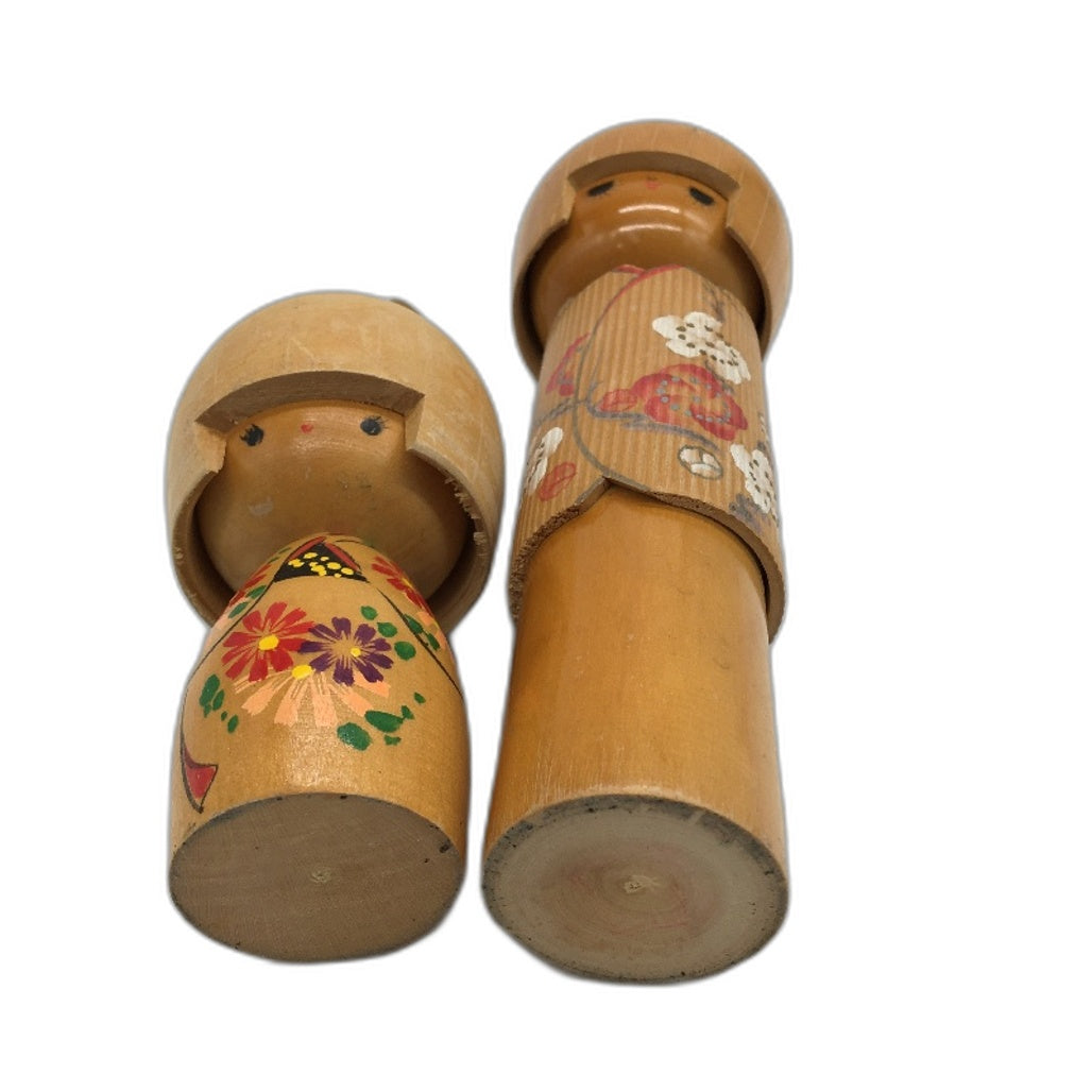 VINTAGE 2 x Handcrafted Japanese Hand Painted Wooden Kokeshi Dolls