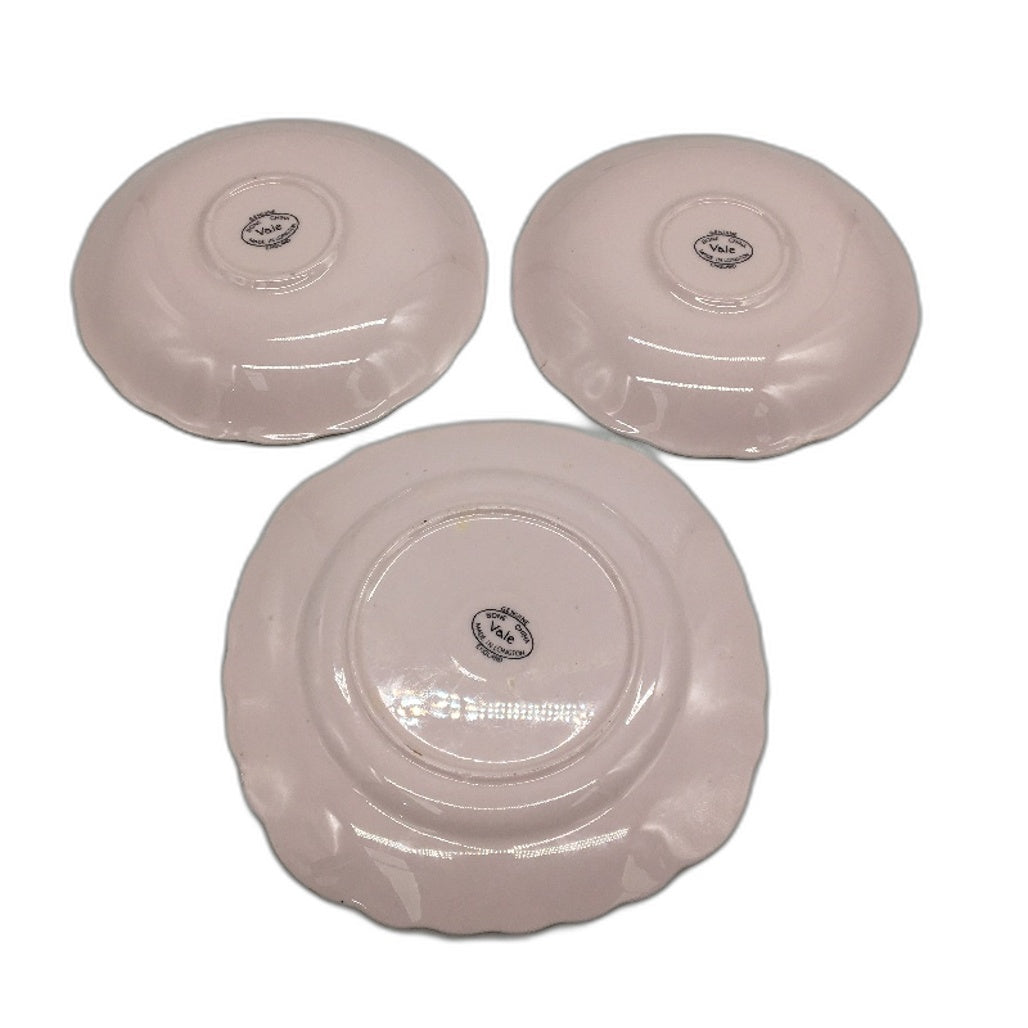 VINTAGE Vale Bone China Made In Longton England 3Pce Cake Plate & Saucer Set