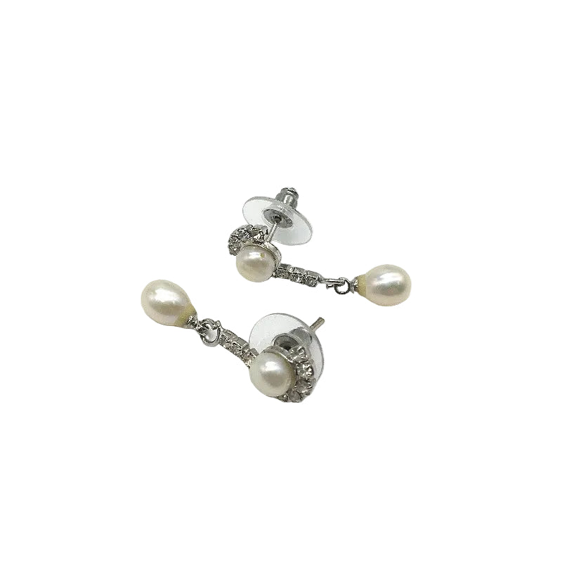 LOVELY Simulated Pearl & Clear Stone 3Piece 40cm Necklace & Matching Earring Set