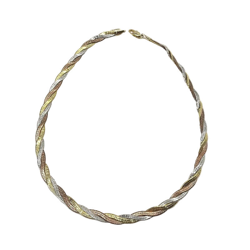 3 Tone 18ct Gold Plated Twisted Flat Herringbone Style Necklace Chain 41cm