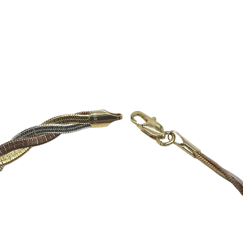 3 Tone 18ct Gold Plated Twisted Flat Herringbone Style Necklace Chain 41cm