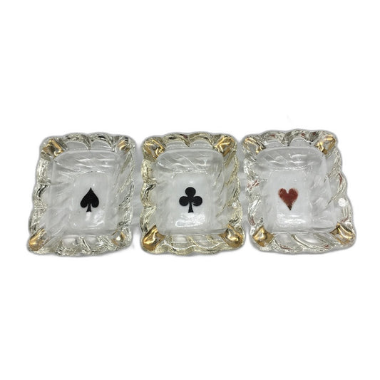 VINTAGE 3 Piece Card Deck Style Heart Club Spade Glass Ashtray Trinket Dishes