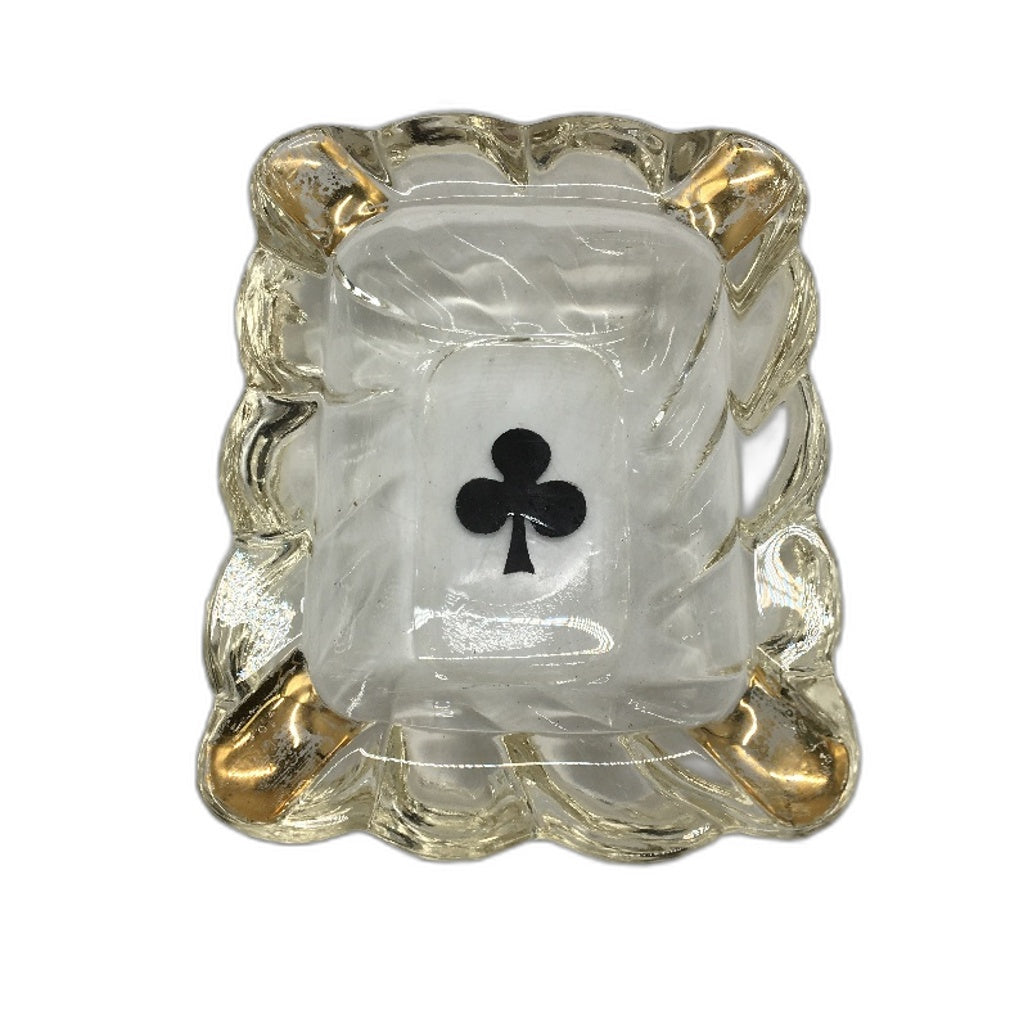VINTAGE 3 Piece Card Deck Style Heart Club Spade Glass Ashtray Trinket Dishes