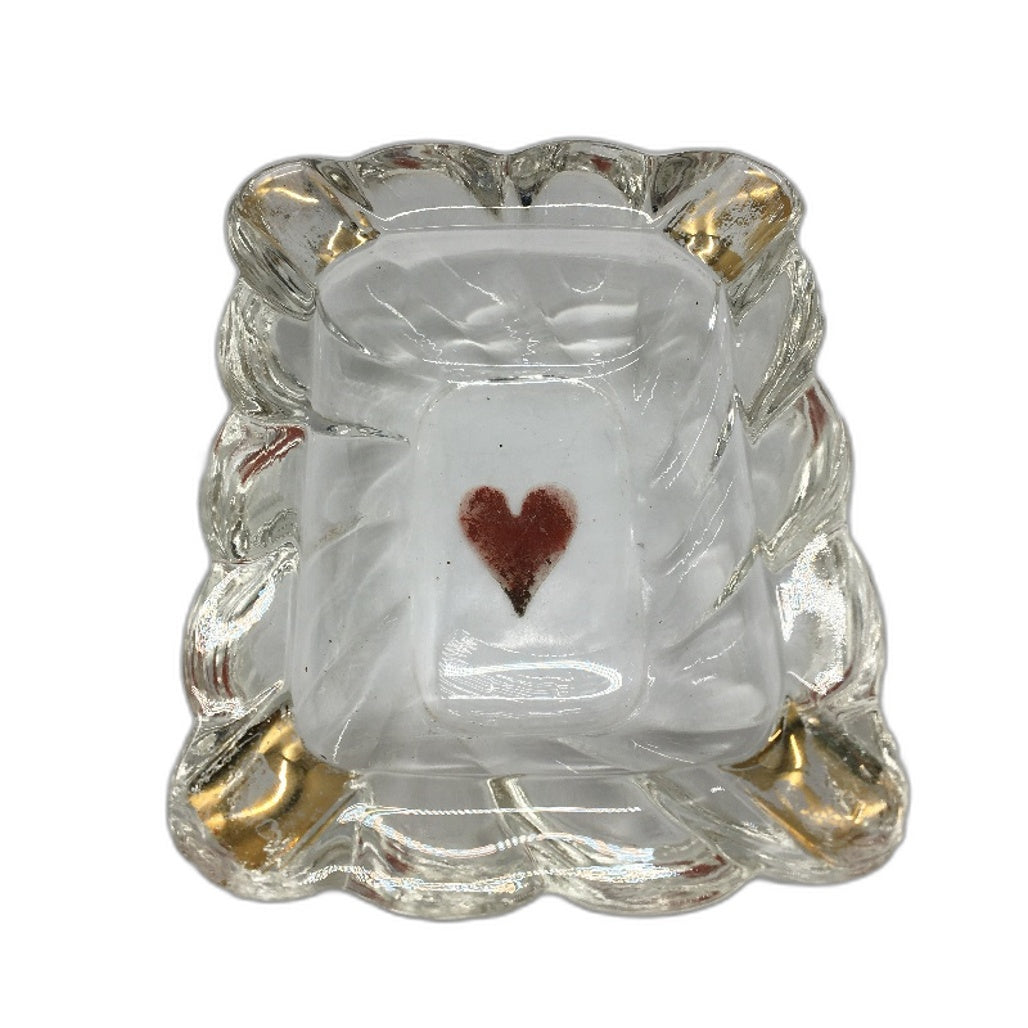 VINTAGE 3 Piece Card Deck Style Heart Club Spade Glass Ashtray Trinket Dishes