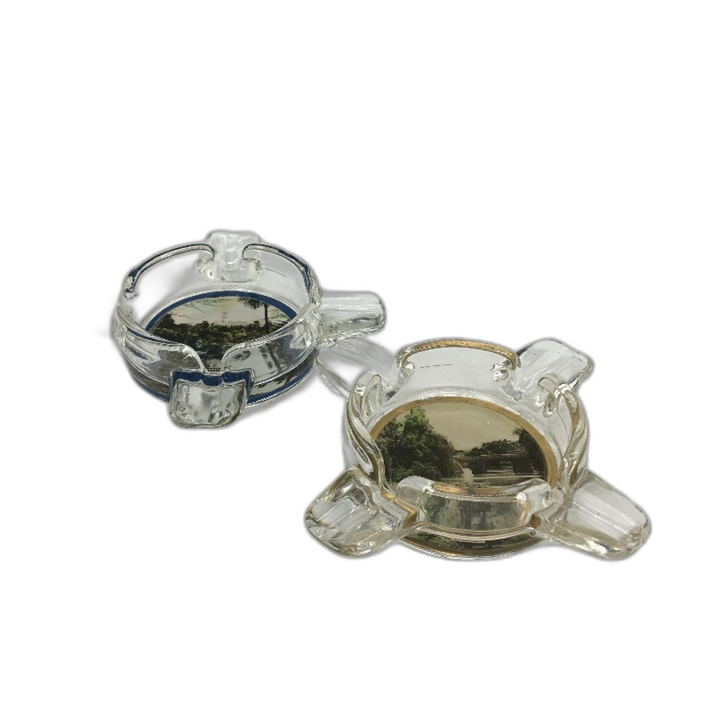 VINTAGE 2Pc Melbourne Victoria & Wagga NSW Souvenir Glass Ashtray Trinket Dishes
