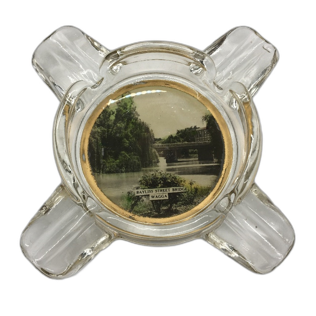 VINTAGE 2Pc Melbourne Victoria & Wagga NSW Souvenir Glass Ashtray Trinket Dishes