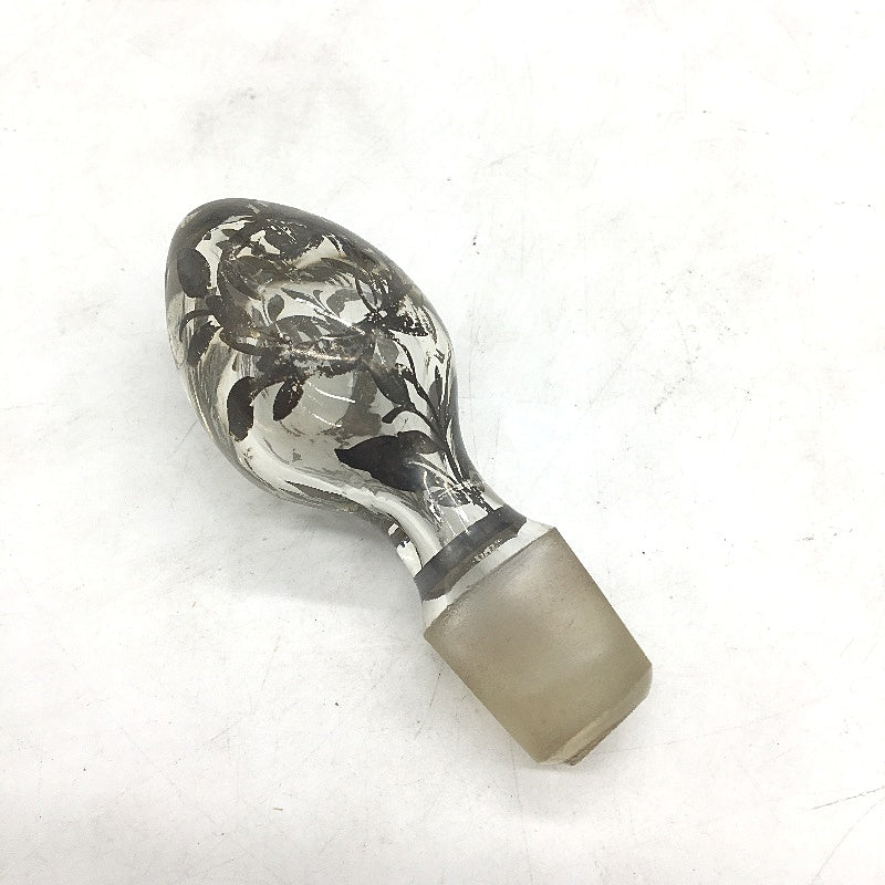 VINTAGE Venetian Murano Style Cobaklt Blue Silver Floral Overlay Decanter